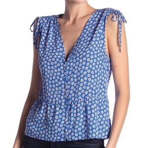 NEW Madewell Belle Mini Daisy Blue Tank Top Lyocell Vicose Size 0 Peplum Blouse